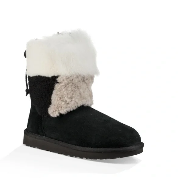 Ugg Boots Patchwork fluff white beige black shoe 10 shearling - Picture 1 of 13